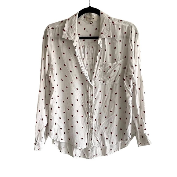 JACK & RAE White Button Front Long Sleeve Blouse Red Black Ladybug Print M - Picture 1 of 6